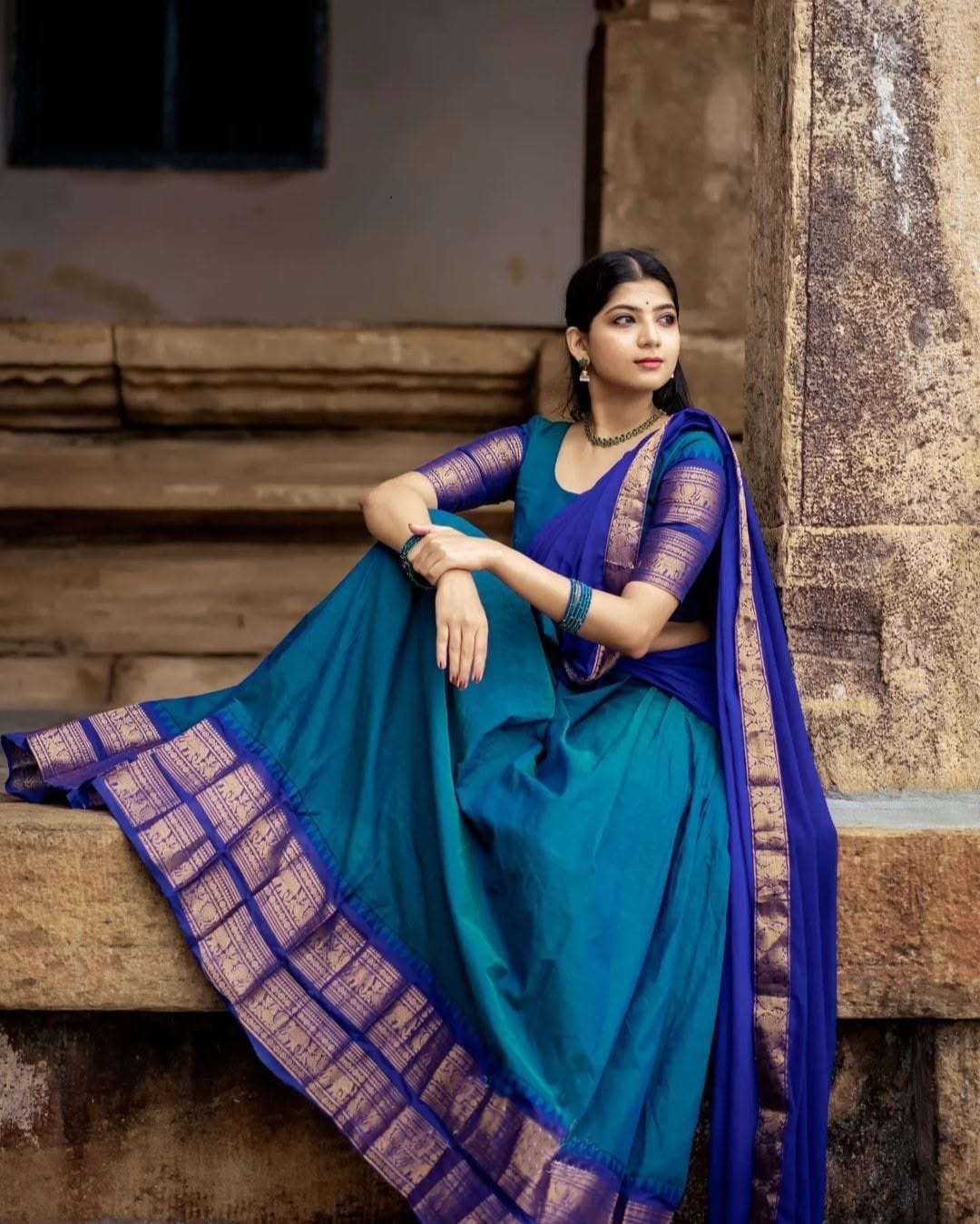 Kanjivaram Silk Zari Half Lehenga Saree With Blouse And Dupatta