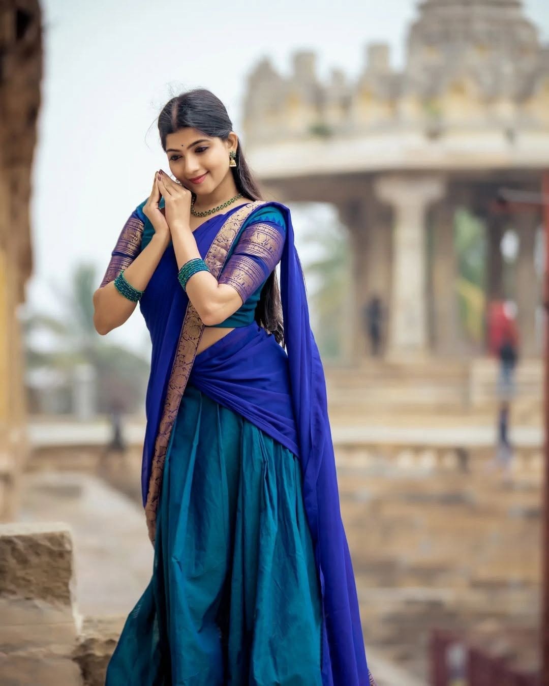 Kanjivaram Silk Zari Half Lehenga Saree With Blouse And Dupatta