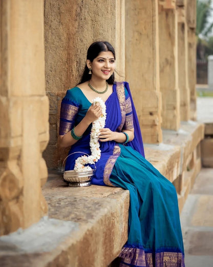 Kanjivaram Silk Zari Half Lehenga Saree With Blouse And Dupatta